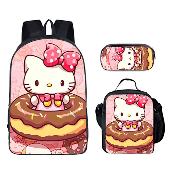 Tecknad Kuromi tredelat set Cinnamon dog KT katt tecknad grund- och gymnasieelever skolväska barnryggsäck 20 Backpack