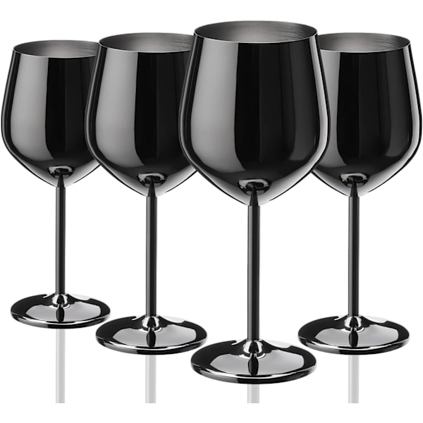 Vinglas Set om 4, 53 cl Rostfria Vinglas, Okrossbara & Portabla Vinglas i Metall med Fot för Utomhusbruk, Resor, Camping och Pool Black