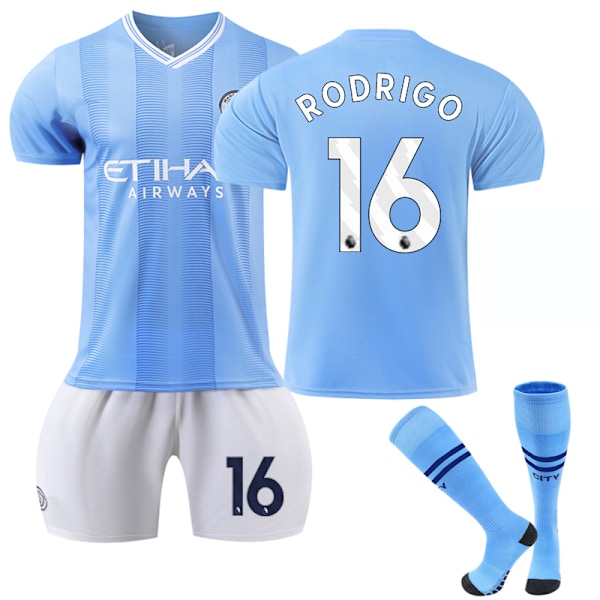 23-24 Manchester City Hjemmebørnefodboldsæt nr. 16 Rodrigo NO.16 22