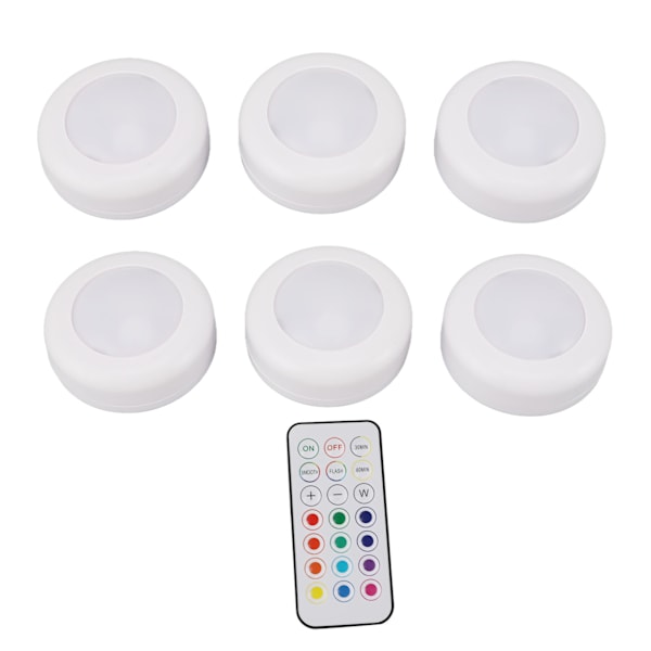 stk LED Puck Lys med Fjernbetjening Dæmpbar Cirkulær Lampe til Under Skab Garderobe Bordplade Belysning Hvid