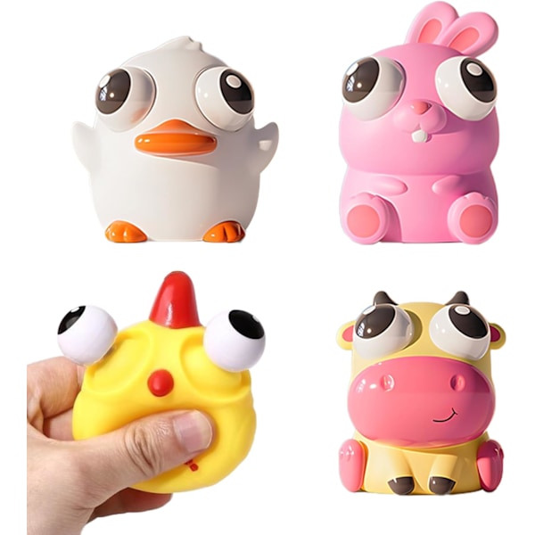4-pack Stressbollar Roliga Djurögon som Exploderar med Klibbiga Ögon, Fidget Leksaker för Åldrarna 3 till Vuxen, Kawaii Squishy för Födelsedag{HH}