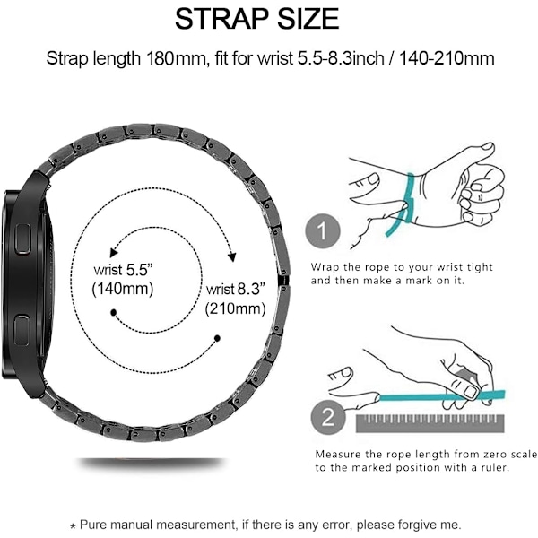 Armband för Samsung Galaxy Watch 7/6/5/4 20mm Bling Diamant Metall Ersättningsarmband för Kvinnor och Män Black