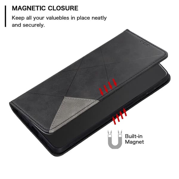Compatible with iPhone 17 Case Card Slots Geometry Embossing Leather Phone Cover-lingling} Black Black Black