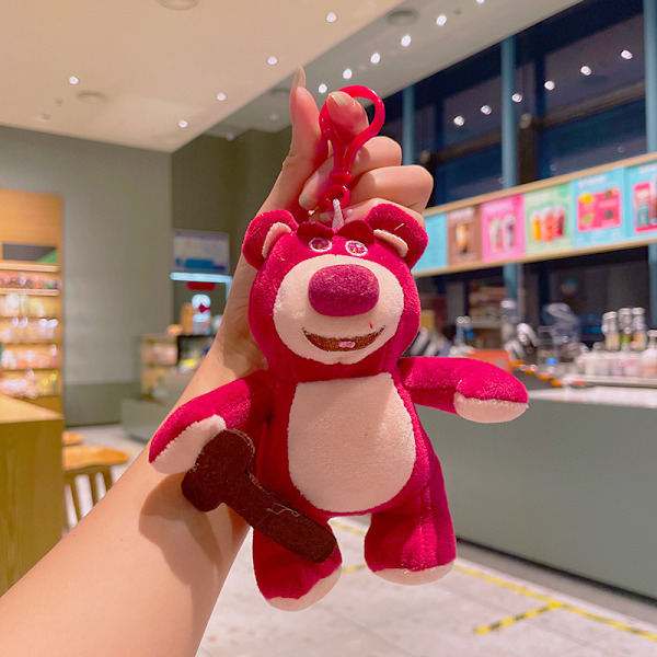 Tecknad Kuromi docka skolväska hänge docka plyschleksak par nyckelring väska hänge Plush Strawberry Bear 11cm (with keychain)