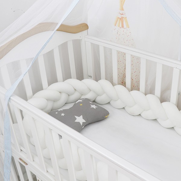 Baby roterende sikkerhedsseng, sengehest dekoration, håndlavet trestrengs fletning Original Whi Original Whi Original Whi Original White 2 meters