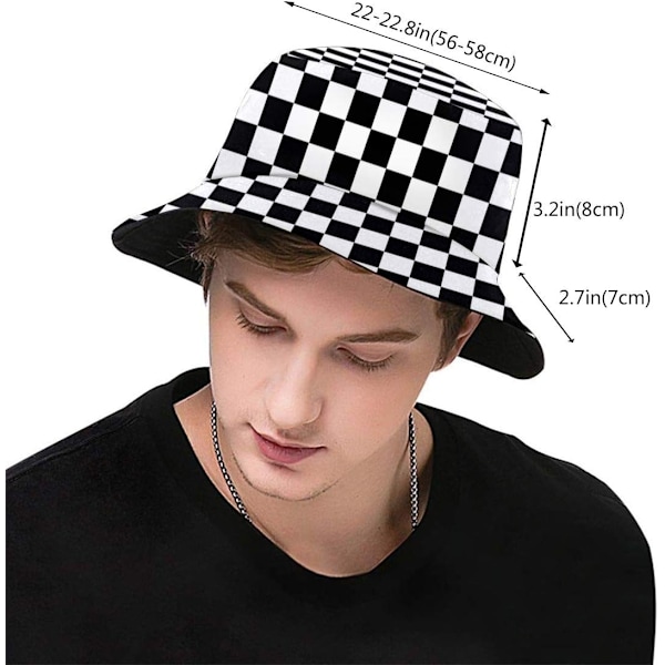 EN Hinkar Mode Solhatt Packbar Utomhus Fiskehatt för Kvinnor och Män Svart Vit Race Schackrutig Flagga 5{HH} Black White Race Checkered Flag 5 One Size