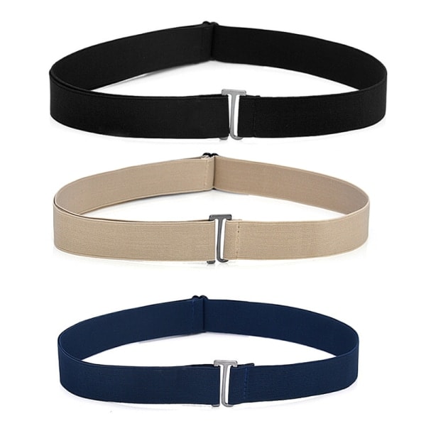 Usynlig plastbelte spenne, elastisk belte for kvinner og menn, justerbart, svart, 3 x 105 cm Black
