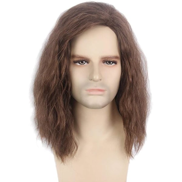 Lång Peruk för Män Kort Lagerindelad Hår Toupee Halloween Fluffig (Brun){hh}