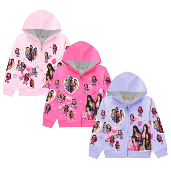 Børne lynlås hættetrøje sweatshirt med digitalt printdesign 36379 Pink 150 yards