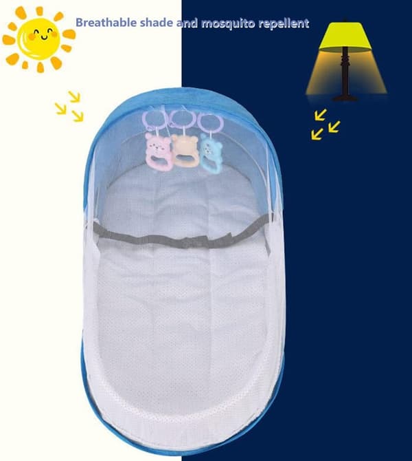 Bærbar babynest sammenklappelig rejseseng med åndbart net vaskbar blå 35x40x13cm