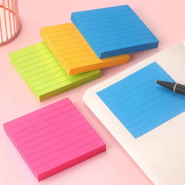 Selvklæbende forede sticky notes indeksfaner 20 blokke 50 ark lyse farver gul grøn blå lilla