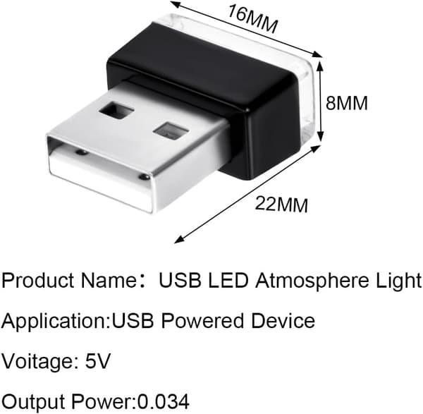 6-pak USB bil ambient belysningsstrips Monokrome LED interiørlys til biler Laptops USB-porte Natlysindretning med 5V plug-in adapter