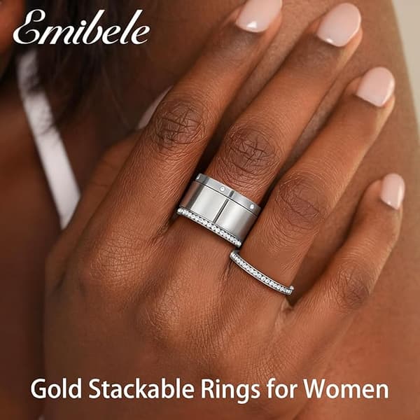 Emibele 3-pak stabelbare guldringe til Oura Ring Gen 3 og Gen 4, 14K forgyldt rustfrit stål, anløbsfri stabelring, cubic zirconia ring til