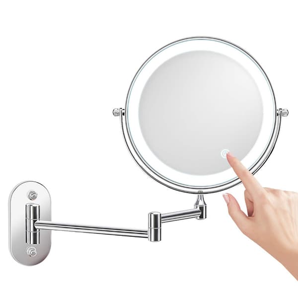 8-inch LED Makeup Mirror Wall Mounted Illuminated Magnifying Mirror, 1x/10x Magnification USB Charging, 360° Extendable Swivel, for Bathroom and Home