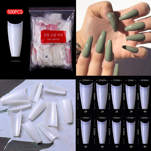 500 stk. Franske T-formede falske akryl negle kunst tips UV falske negle - Perfekt Transparent