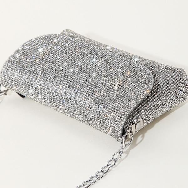 Glitter Aftenveske for Kvinner Bryllup Clutch Håndveske Kjede Skulderveske Liten Selskapsveske Crossbody Veske Sølv{HH} Silver 1