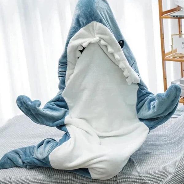Haj filtfilt onesie för vuxna och barn, mysig flanell haj kostym haj sovsäck M