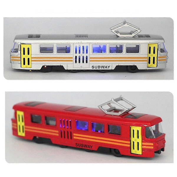 Classic Train Tram Diecast Pull Back Model with LED Music Developing Kids Toy Blue Grey