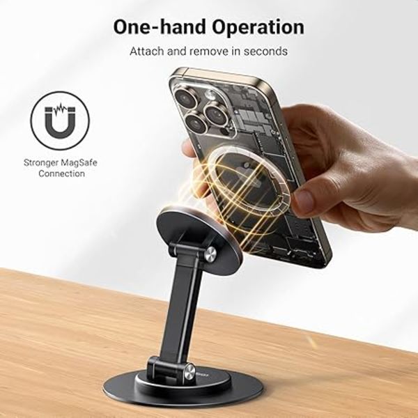 UGREEN Magnetisk Telefonhållare för MagSafe, Höjdjusterbart iPhone-ställ för Skrivbord med 360° Rotation Kompatibel för iPhone 16 15 Svart