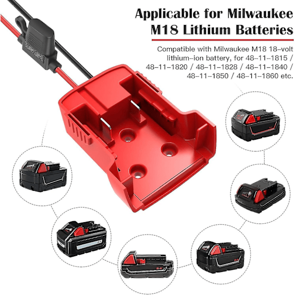 2-pack Power Wheel-adapter för Milwaukee M18 Batteriadapter 18V Power Wheels Batteriomvandlare med Säkringar & Kabeländar 12AWG Kabel Po {HH} Pcs