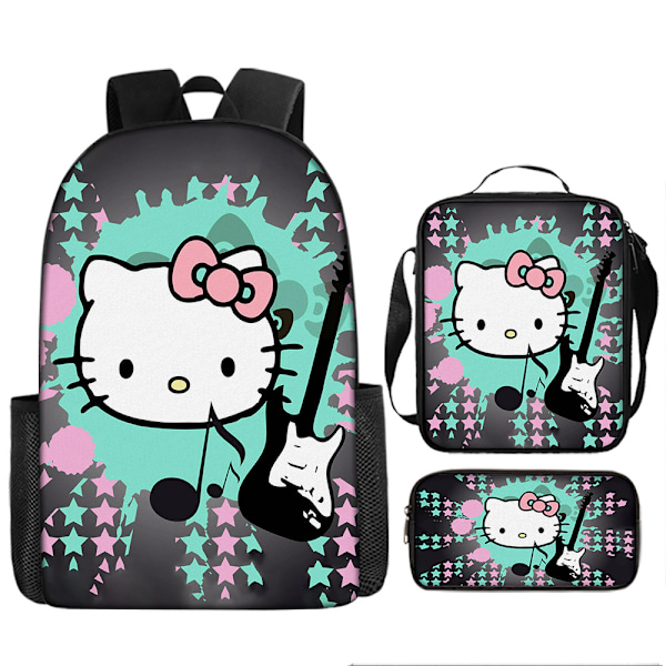 Tecknad Kuromi tredelat set Cinnamon dog KT katt tecknad grund- och gymnasieelever skolväska barnryggsäck N Backpack
