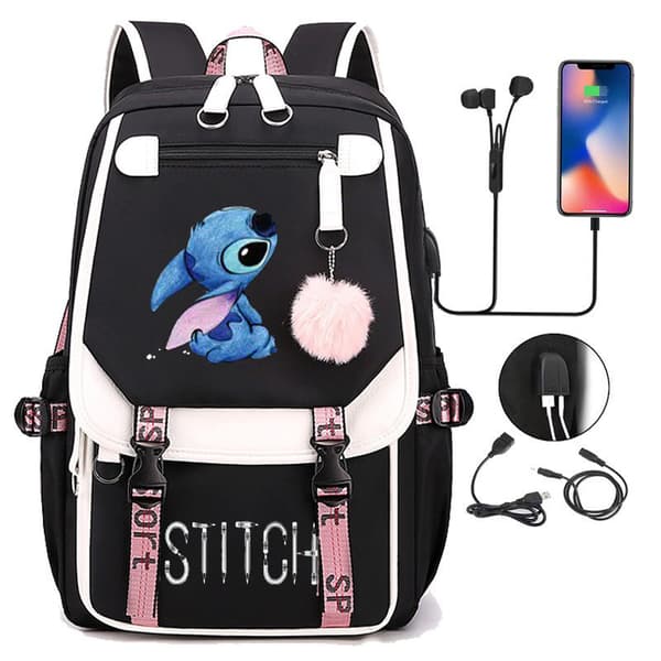 Large Capacity Travel Backpack with USB Charging - Trendy School Bag for Students with Laptop Compartment Black 2