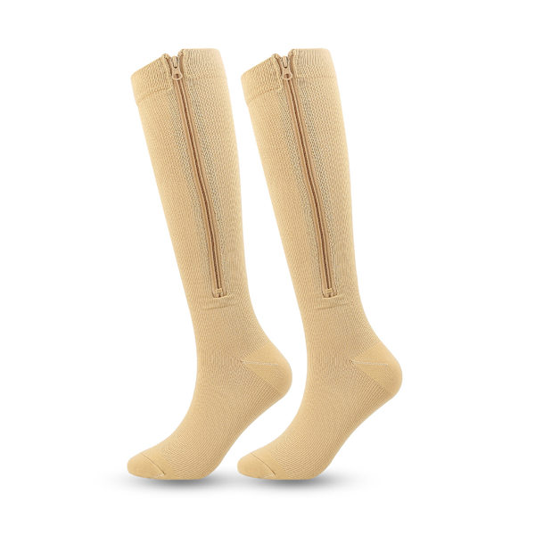 2 paria kompressiosukkia vetoketjulla miehille ja naisille, ihonväri ihonväri ihonväri{hh} skin L XL