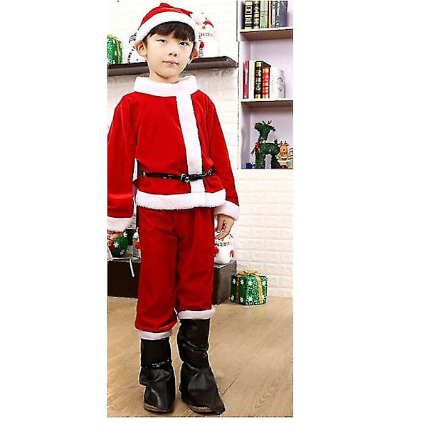 Julemandskostume til børn, Cosplay Santa Claus Kostume til baby, X-mas Outfit 3/4 sæt Kjole/Bukser+Top+Hætte+Frakke+Bælte til drenge og piger 140 140 Boy-4 pcs set