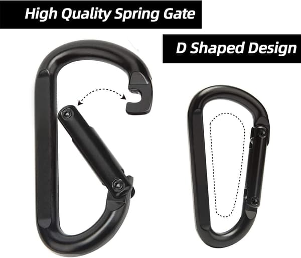 4-pak D-formede karabinhager 8x4cm Sort jern nøgleringclips til camping vandretilbehør