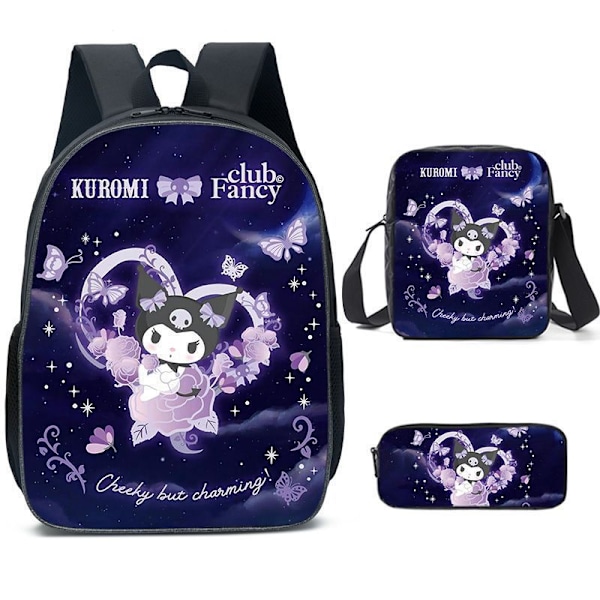Tecknad Kuromi tredelat set Cinnamon dog KT katt tecknad grund- och gymnasieelever skolväska barnryggsäck 32 Backpack