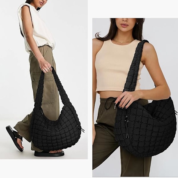 Quiltad väska för kvinnor, stor quiltad väska för kvinnor, crossbody-väska i bomull, quiltad axelväska