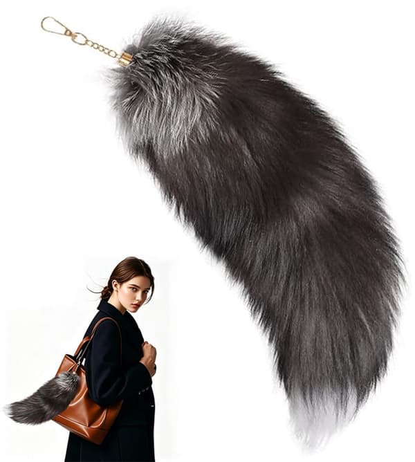 Rævehale Nøglering Plys 38cm Blå-Sort, Blød Imiteret Pels Taske Charm til Rygsæk Cosplay Silver-blue tail