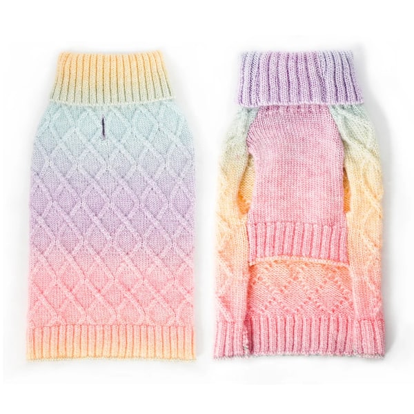 Hunde Vintertøj Gradient Regnbue Varmt Hundetrøjer til Lille Hund Kat Høj Krave Vindtæt Twisted Strikket Hvalpe Trøje Frakke blandet pink mixed pink XL