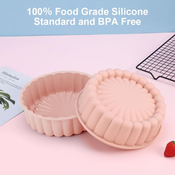 Silikon Bakform 20cm Rund Kakform 8 Tum Non-Stick Flexibel Rosa Ugnssäker