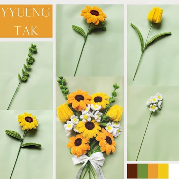 Sunflower Bouquet Pipe Cleaners for Crafts, Chenille Stems for Creative Hobbies, 210 Pieces Pipe Cleaners for Crafts