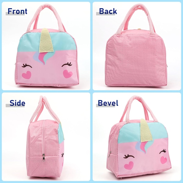 Matboks for barn, gutter og jenter, gjenbrukbar tegneserieisolert matboks, liten sammenleggbar vanntett matboks for reise, piknik, skole Dark Pink Pony