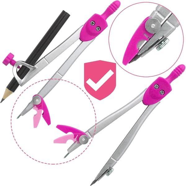 Geometrisæt til tegning, passer, linealer, vinkelmåler, til studerende, pink