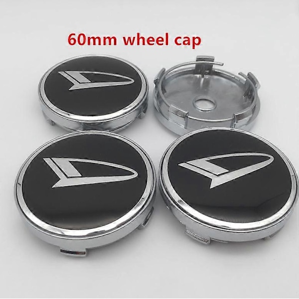 4 kpl 56mm 60mm Daihatsu Auton Pyöränkeskiön Kansi Navan Kapseli Merkki Tunnus Tarra Pico Materia Rocky Kopen Copen Esse Terios 60mm black cap 1