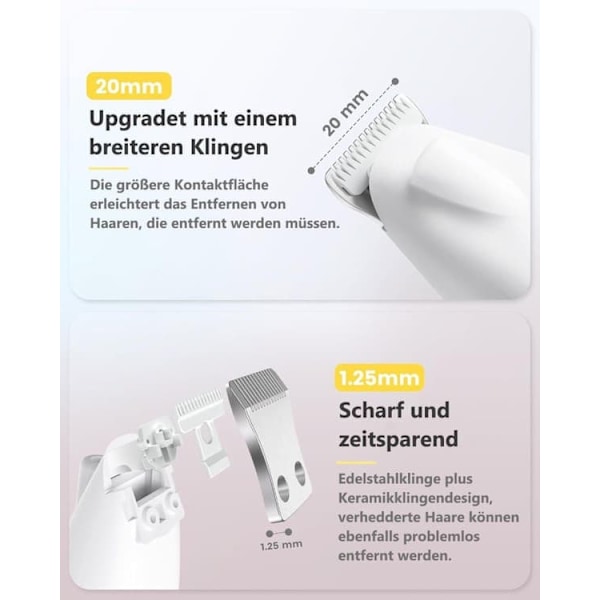 Johdoton tassutrimmeri koirille, LED-näyttö, hiljainen, 20 mm terä, USB-C, 4 lisätarviketta, koiran trimmeri / tassutrimmeri - trimmeri tassuille