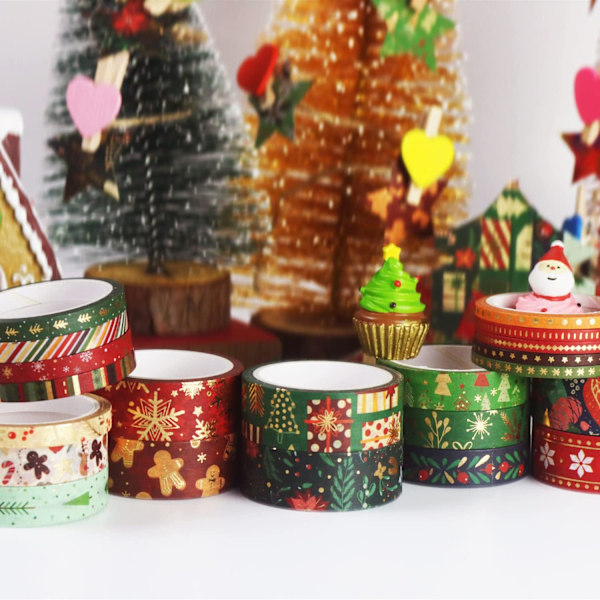 21 Ruller Tynd Washi Tape Jule Washi Maskeringstape Guldfolie Dekorativ Selvklæbende Tape Papirtape til Bullet Journal Scrapbooking DIY Håndværksartikler