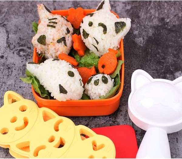 5-delt Sushi Risballformsett - DIY Onigiri-maker for Bento og Katteformede Risballer