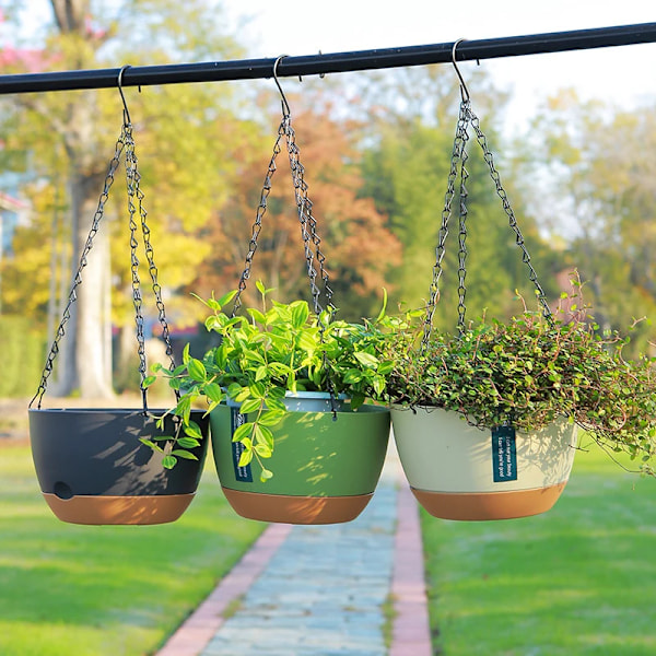Automatisk Vandabsorberende Blomsterpotte, Moderne Hængende Kurv med Kontrastfarve, Potter til Have og Indendørs Planter, Balkonbeslag grey
