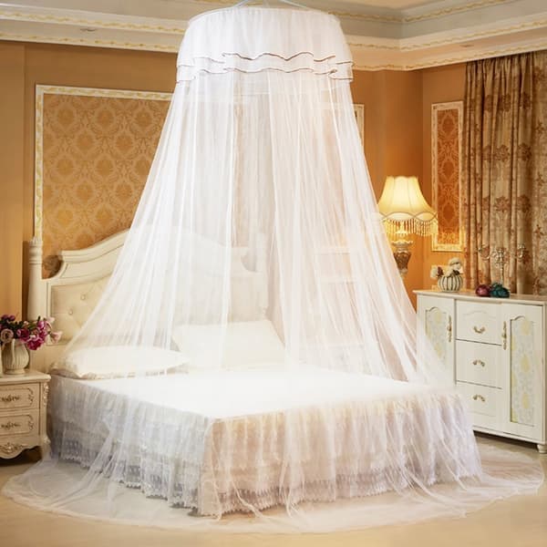 Breathable Round Lace Mosquito Net, Princess Style, Bed Canopy (White)