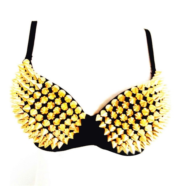 Steampunk-BH för kvinnor med nitar, Party, Klubb, Rave, Sport-BH, Topp - WELLNGS Gul Yellow 75B
