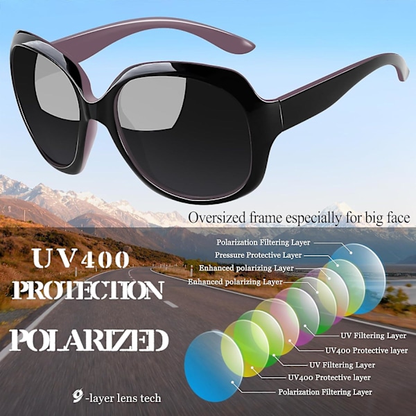 SDIGV Polariserade Solglasögon Dam Trendiga Överdimensionerade Stora Körglasögon Dam UV-Skyddande Stora Solglasögon Shades db 2black