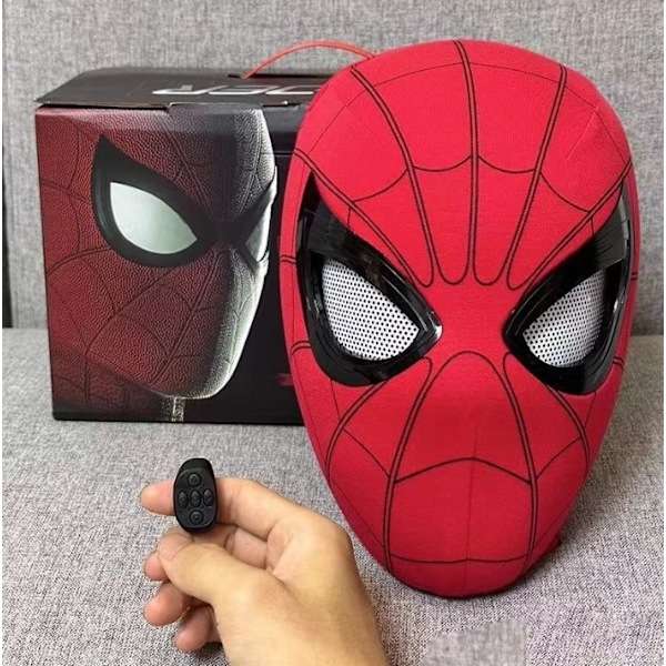 Spiderman-naamio renkaalla ohjattavilla vilkkuvilla silmillä, kypäräcosplay-juhliin ja Halloween-naamioiden rekvisiitaksi Red Electric Headband+Ring Control