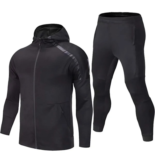 Herre Sportssett Fotballtrøye Fotballtreningstøy Herre Løpegensere Langærmet Treningsdrakt Sports Treningsdrakt Svart Sett Svart Sett black set XL