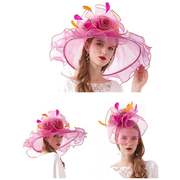Dame Kentucky Derby Hatte Med Organza Blomst Til Kirkebryllup Style A pink