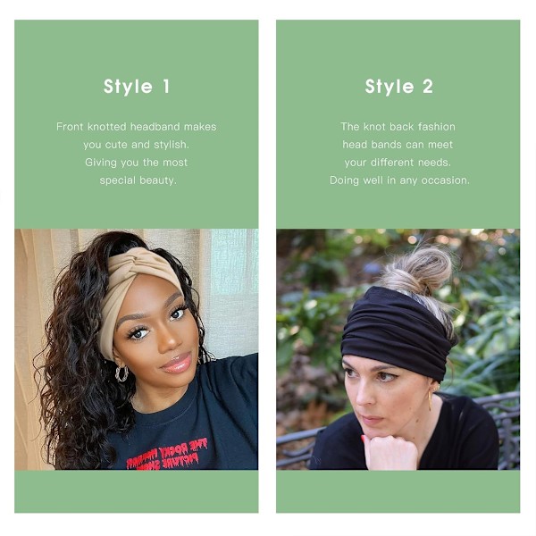 Pakke med brede Boho pandebånd til kvinder, ekstra store turban pandebånd, hårbånd, snoede knuder, tilbehør til hverdagsbrug, træning, makeup, spa, yoga