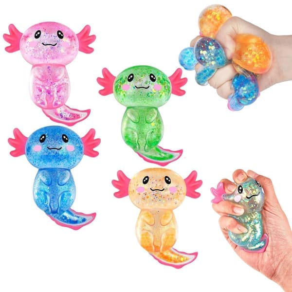 4-pak Axolotl Squishy - Myk stressleke med glitter, søt sensorisk dekompresjonsleke for barn og voksne